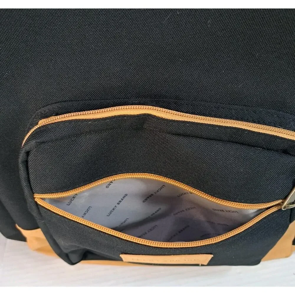 Lucky Brand Unisex Backpack Bag Gray Brown Canvas Leather Fortune Padded 17